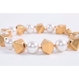 Chunky, Gold and White, Heavy, Pearl, Beads, Vintage, Necklace, 1980s, Fashion